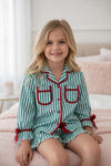 Green & white stripe pajamas. PJG60497 AMY