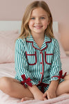 Green & white stripe pajamas. PJG60497 AMY