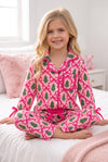 Pink Christmas tree & bow printed girls pajamas. PJG60521 SOL