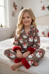 Cheetah printed girls pajamas with red fur hem on trim. PJG60522 SOL