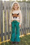Highland cow & dessert cactus printed bootcut jeans. PNG15113006 AMY