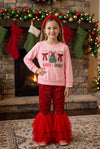 Red sequins bell bottoms with tulle ruffle. PNG40442 SOL