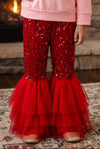 Red sequins bell bottoms with tulle ruffle. PNG40442 SOL