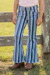 Vertical stripe on blue bootcut denim pants. PNG60153002-SOL