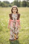 Western boot printed romper with cheetah angel sleeve and hem. PNG60277 JEAN