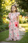 Sweet strawberry front pockets & angel sleeves jumpsuit. PNG60328 AMY