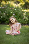 Sweet strawberry-gingham front pockets & angel sleeves jumpsuit. PNG60329 SOL