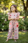 Sweet strawberry-gingham front pockets & angel sleeves jumpsuit. PNG60329 SOL