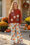 Pumpkin multi-printed bell bottoms. PNG60433 SOL