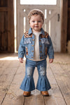 Lt. Blue distressed denim bell bottoms. PNG60465 AMY