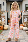 Lt. Pink ghost & pumpkin printed girls jumpsuit with pockets. PNG60537 SOL