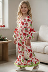 Red bow Christmas character printed girls jumpsuit. PNG60542 SOL