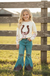 Teal blue aztec printed bootcut denim pants. PNG65153059-SOL