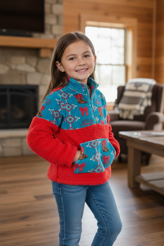 Sherpa Western printed on red pullover sweater. TPB50689 JEAN