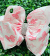 Multi-printed coquette bow on white. 6.5" double layer 4pcs/$10.00  BW-DSG-1002