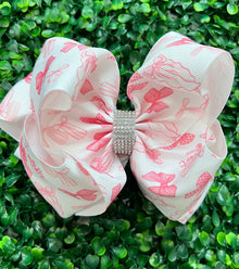  Multi-printed coquette bow on white. 6.5" double layer 4pcs/$10.00  BW-DSG-1002
