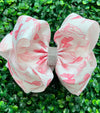 Multi-printed coquette bow on white. 6.5" double layer 4pcs/$10.00  BW-DSG-1002