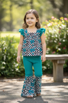 Howdy" Concho & checkered printed 2 piece set. OFG60803 AMY