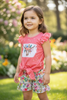 Cow skull coral top with angel sleeve and floral shorts. LT-2020-10 JEAN