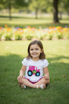 Pink Tractor printed on white ruffle top and pink shorts. LT-202011 SOL