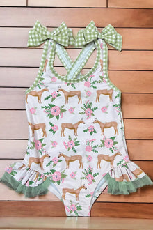  HORSE PRINTED SWIMSUIT W/ BOW DETAIL ON THE SHOULDER.  SWG251423008-LOI