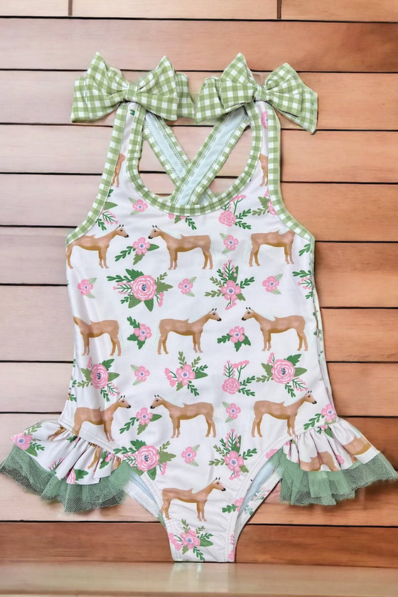 HORSE PRINTED SWIMSUIT W/ BOW DETAIL ON THE SHOULDER.  SWG251423008-LOI