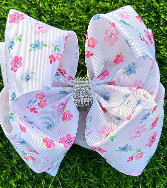 Multi-Color flower printed double layer hair bows. 4pcs/$10.00 BW-DSG-1015