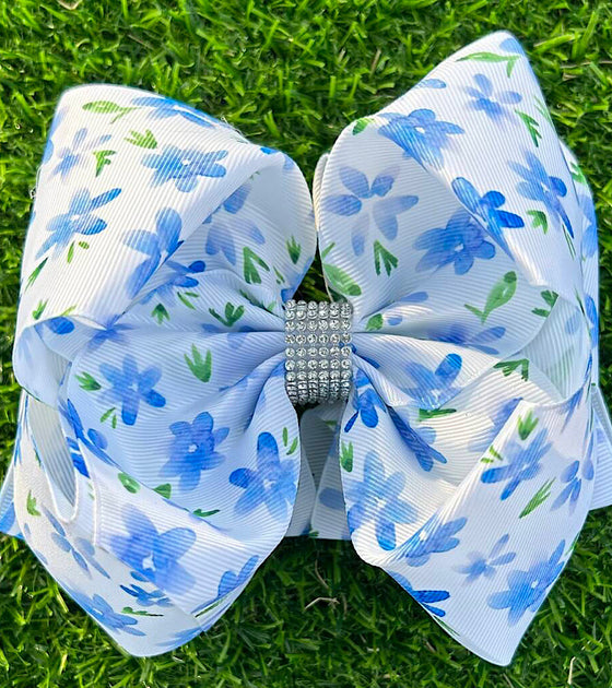 Blue Floral printed double layer hair bows. 4pcs/$10.00 BW-DSG-1014