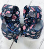 Navy blue floral printed double layer hair bows. 4PCS/$10.00 BW-DSG-B1
