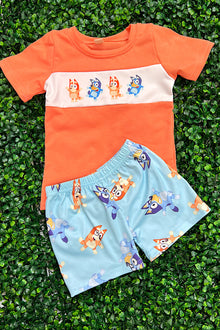  Orange Character printed boys 2 piece set. BSSO012303-LOI