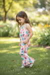 Watermelon printed on pink girls romper with ruffle hem. PNG60246 AMY