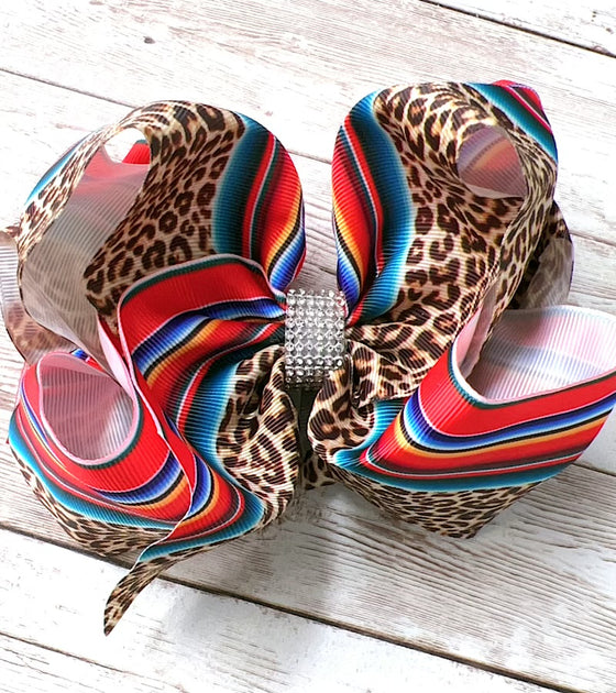 Multi-printed double layer hair bows w/rhinestones. 4PCS/$10.00