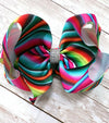 Multi-printed double layer hair bows w/rhinestones. 4PCS/$10.00
