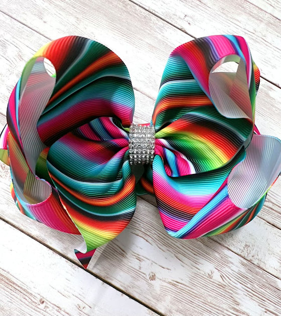 Multi-printed double layer hair bows w/rhinestones. 4PCS/$10.00