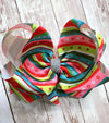 Multi-printed double layer hair bows w/rhinestones. 4PCS/$10.00
