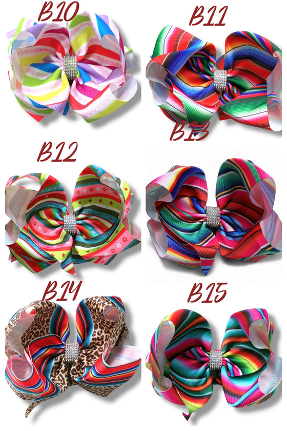 Multi-printed double layer hair bows w/rhinestones. 4PCS/$10.00