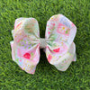 6.5" Hot Pink Rose & greenery printed double layer hair bows. 4pcs/$10.00 BW-DSG-5088