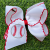 5" Embroidered baseball on white hair bows. 4PCS/$12.00 BW-DSG-5055