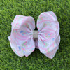 Pink & Blue flower bouquet & stripe printed double layer hair bows. 4pcs/$10.00 BW-DSG-5115