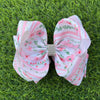 6.5"Pink & flower w-multi size stripe printed double layer hair bows. 4pcs/$10.00 BW-DSG-5116
