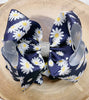 NAVY BLUE DAISY PRINTED HAIR BOWS WITH RHINESTONES 7.5IN WIDE 4PCS/$10.00 BW-DSG-383.