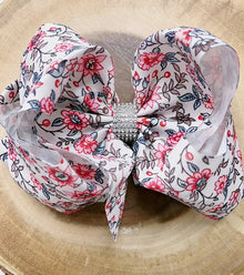  Floral on white double layer hair bows. 4PCS/$10.00 BW-DSG-B6