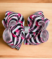  Stripe Character printed double layer hair bows. (6.5"wide 4pcs/$10.00) BW-DSG-882