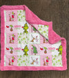 32 inch X 32 inch- Pink Christmas printed baby blanket.