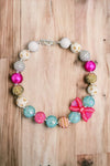 Multi-color bubble necklace w/bow side pendant. (3pcs/$12.00) ACG50133007 S
