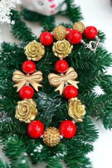  Multi-color bubble necklace w/roses & bows. (3pcs/$12.00) ACG50153028 S