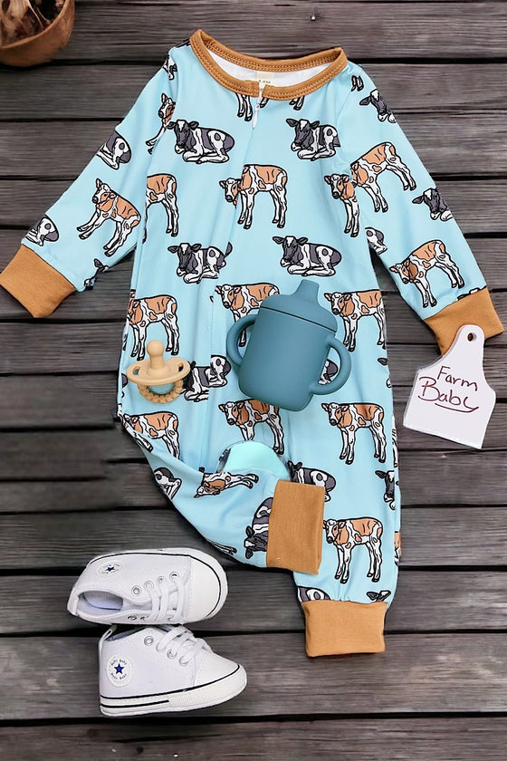 Multi-cow printed infant baby romper with zipper. LR051102-loi
