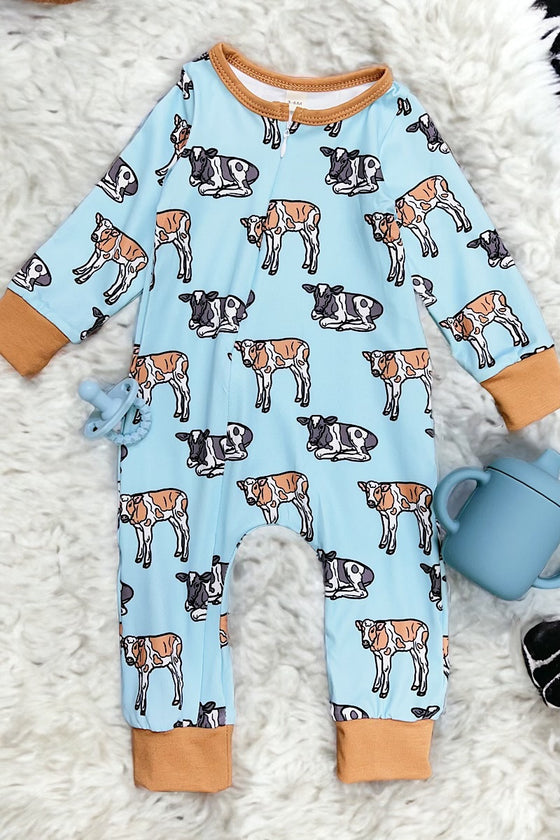 Multi-cow printed infant baby romper with zipper. LR051102-loi