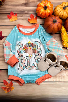  Goble" Thanksgiving printed baby romper. sol