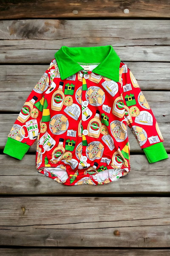 Multi-printed baby onesie w/collar. LR060704-AMY